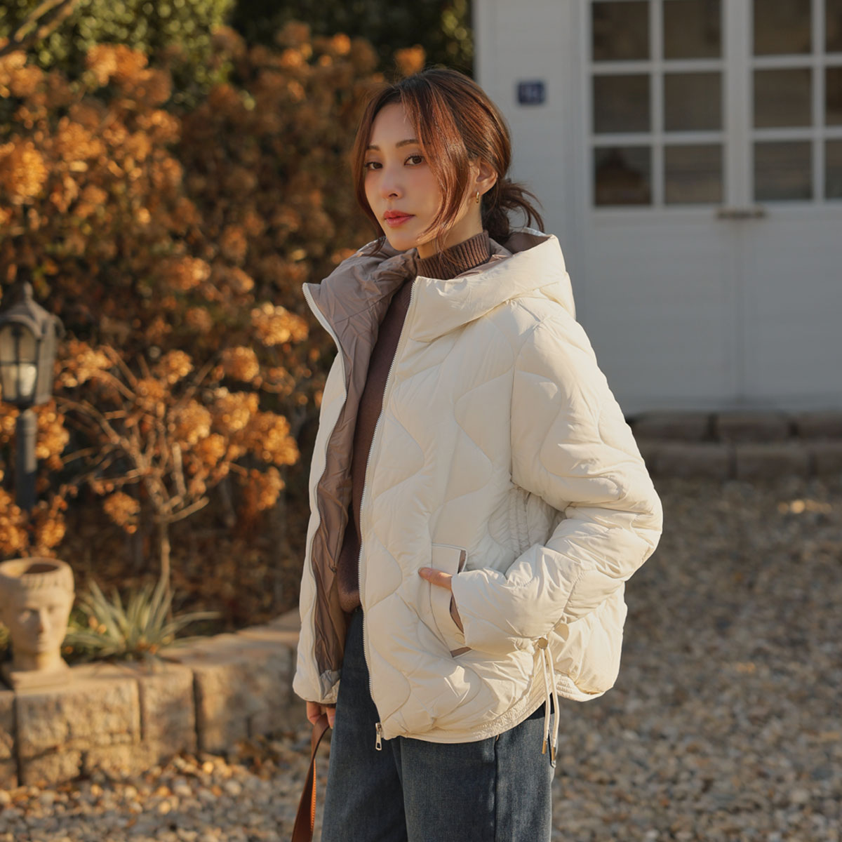 Color-block string hooded padding