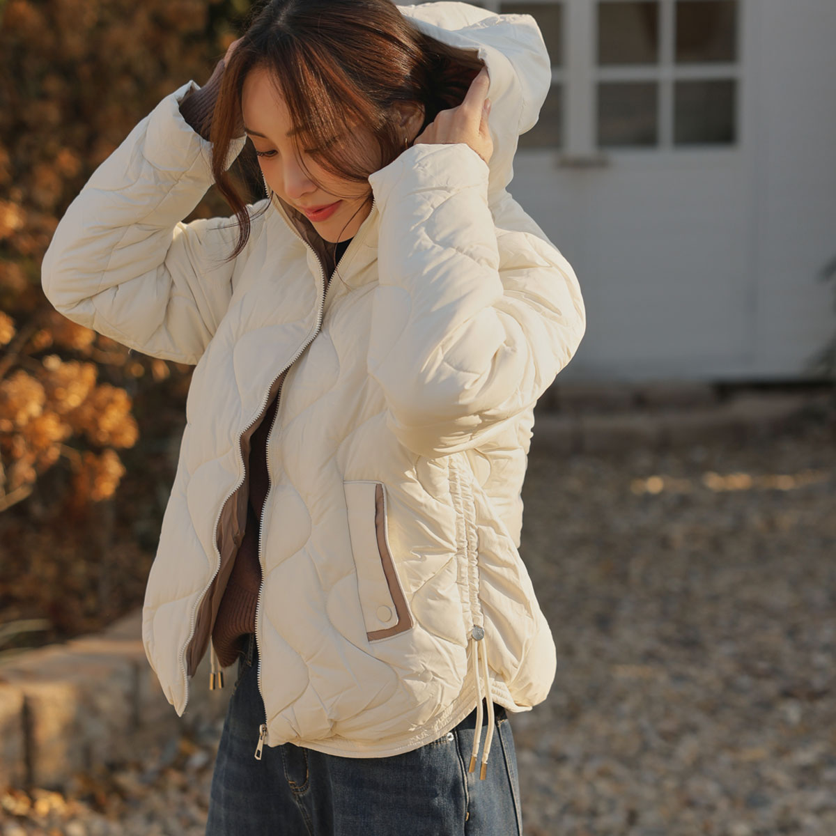 Color-block string hooded padding