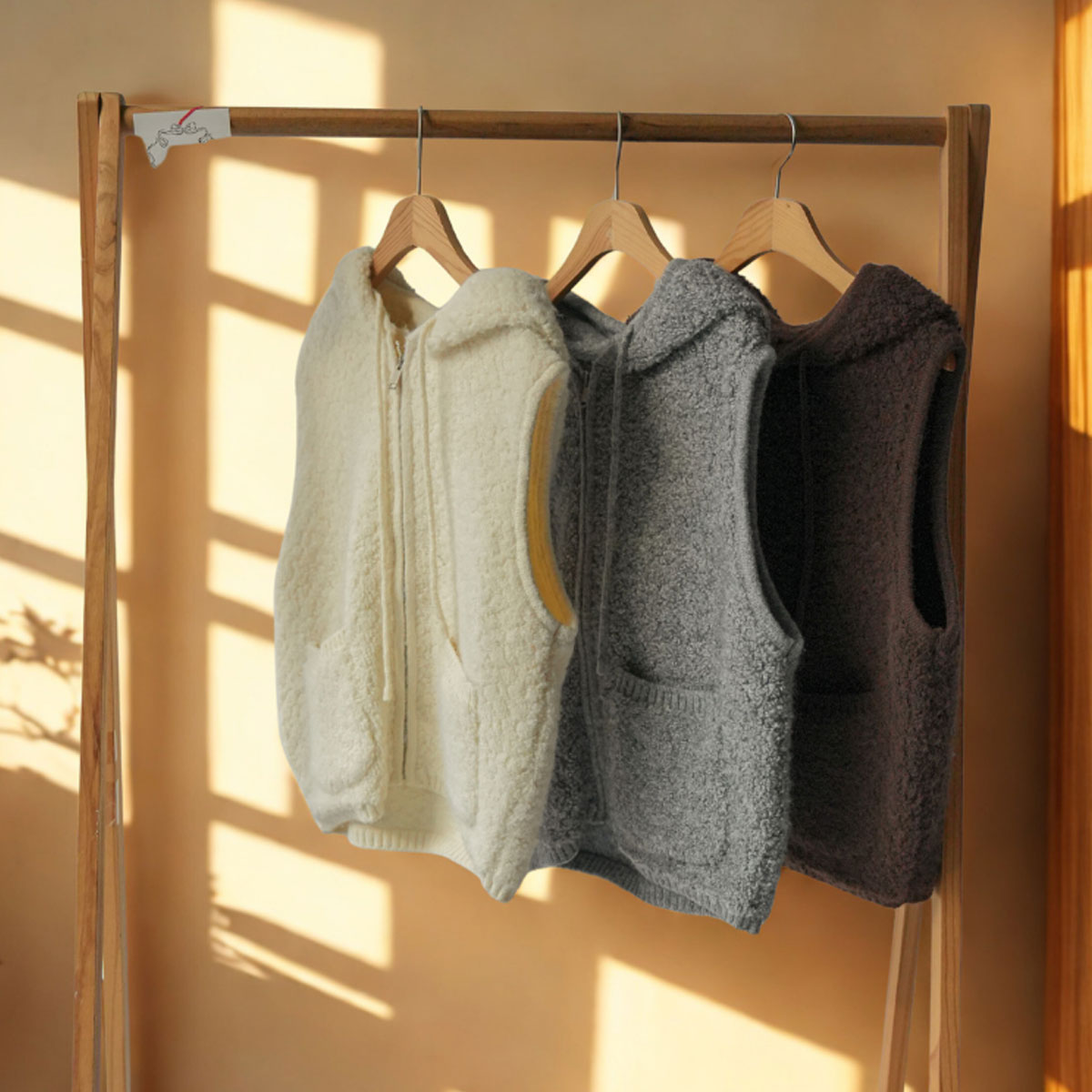 Buckle Pocket Hoodies Zip Up Knit Vest