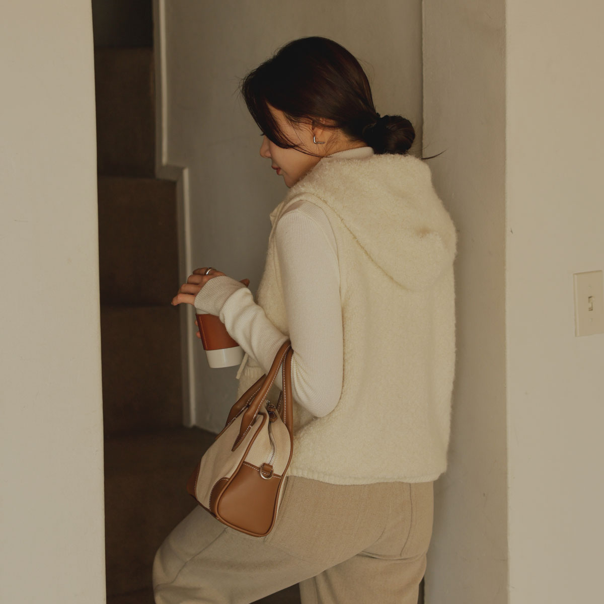 Buckle Pocket Hoodies Zip Up Knit Vest