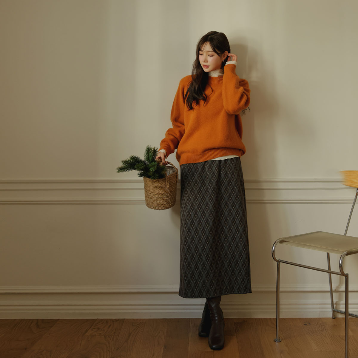 Check mink fur skirt