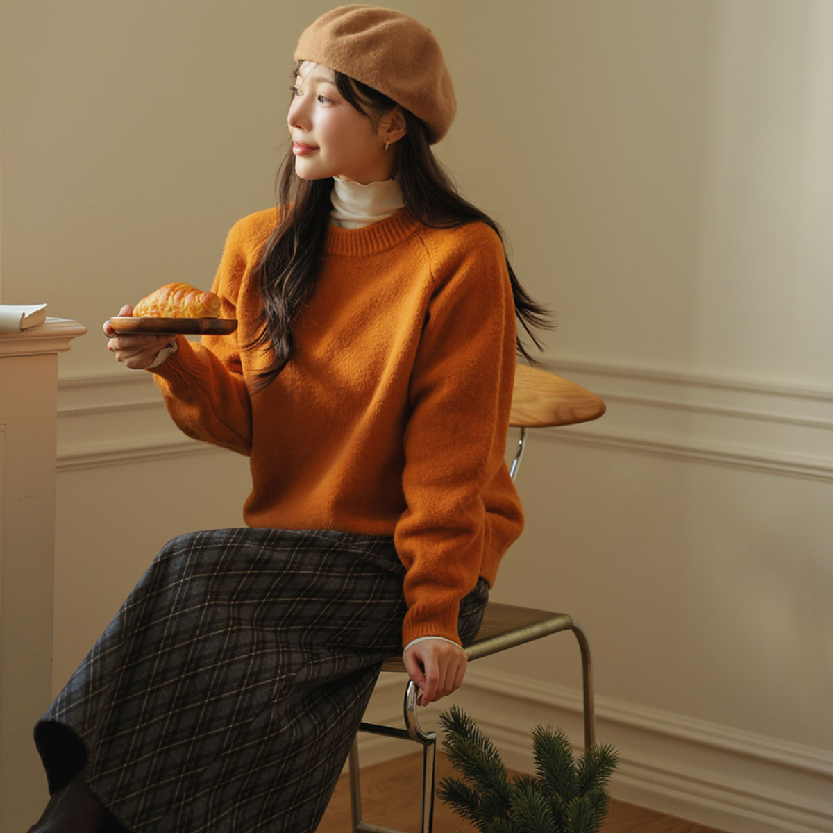 Check mink fur skirt