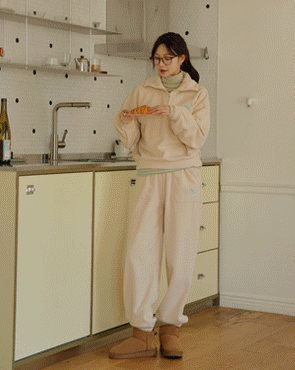 Camping fleece half-zip top and bottom set
