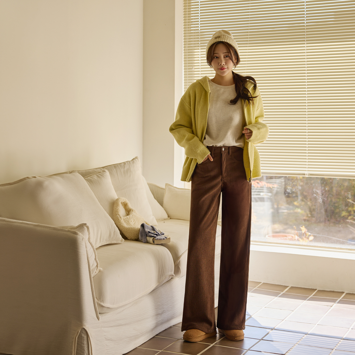 3TYPE Corduroy V-neck Raised Wide Pants