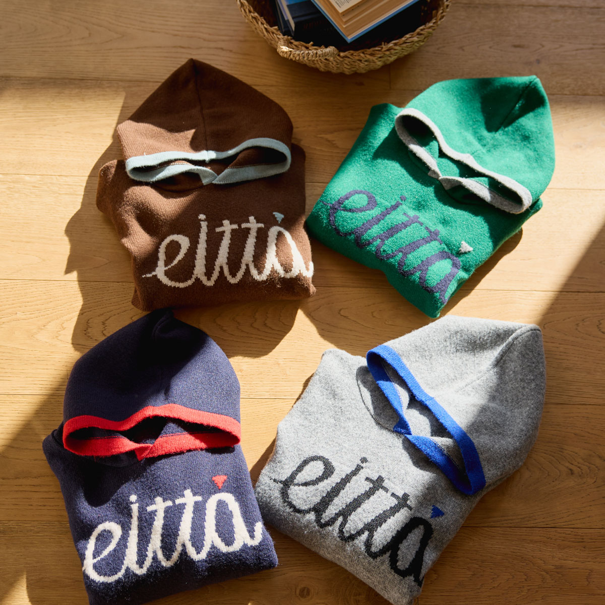 Lettering Line Color Block Knit Hood