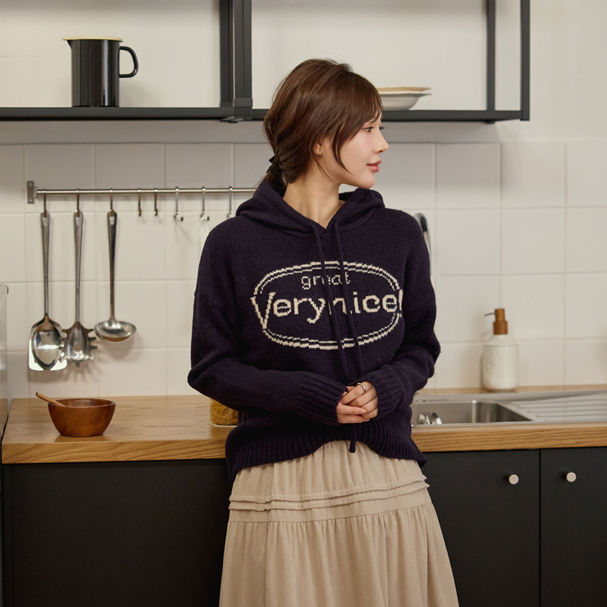 Great Lettering Knit Hood