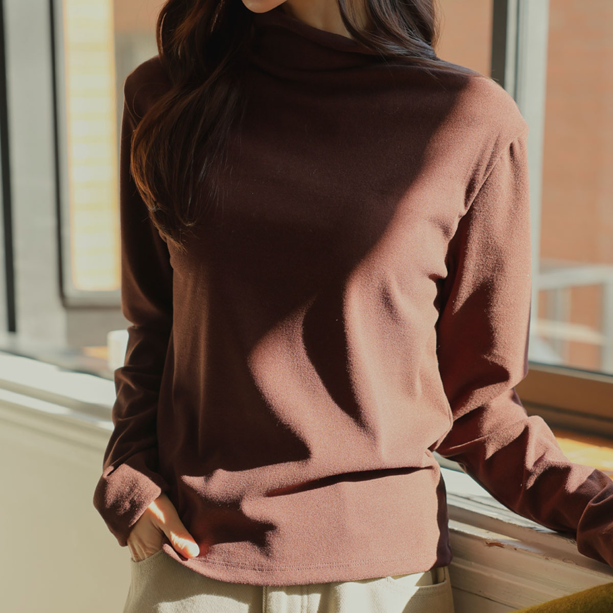 Fleece Touch Loose Half-Mock T-Shirt