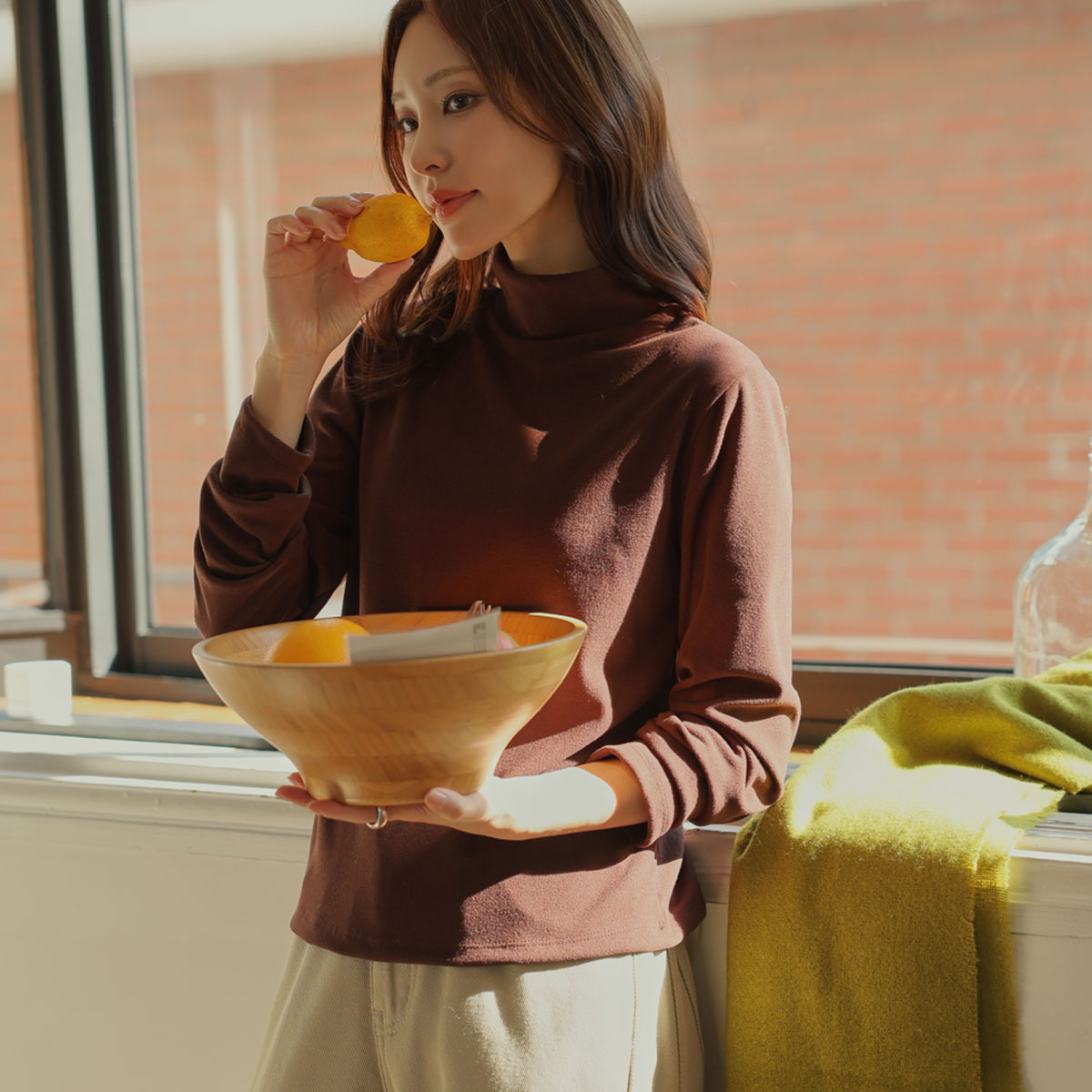 Fleece Touch Loose Half-Mock T-Shirt