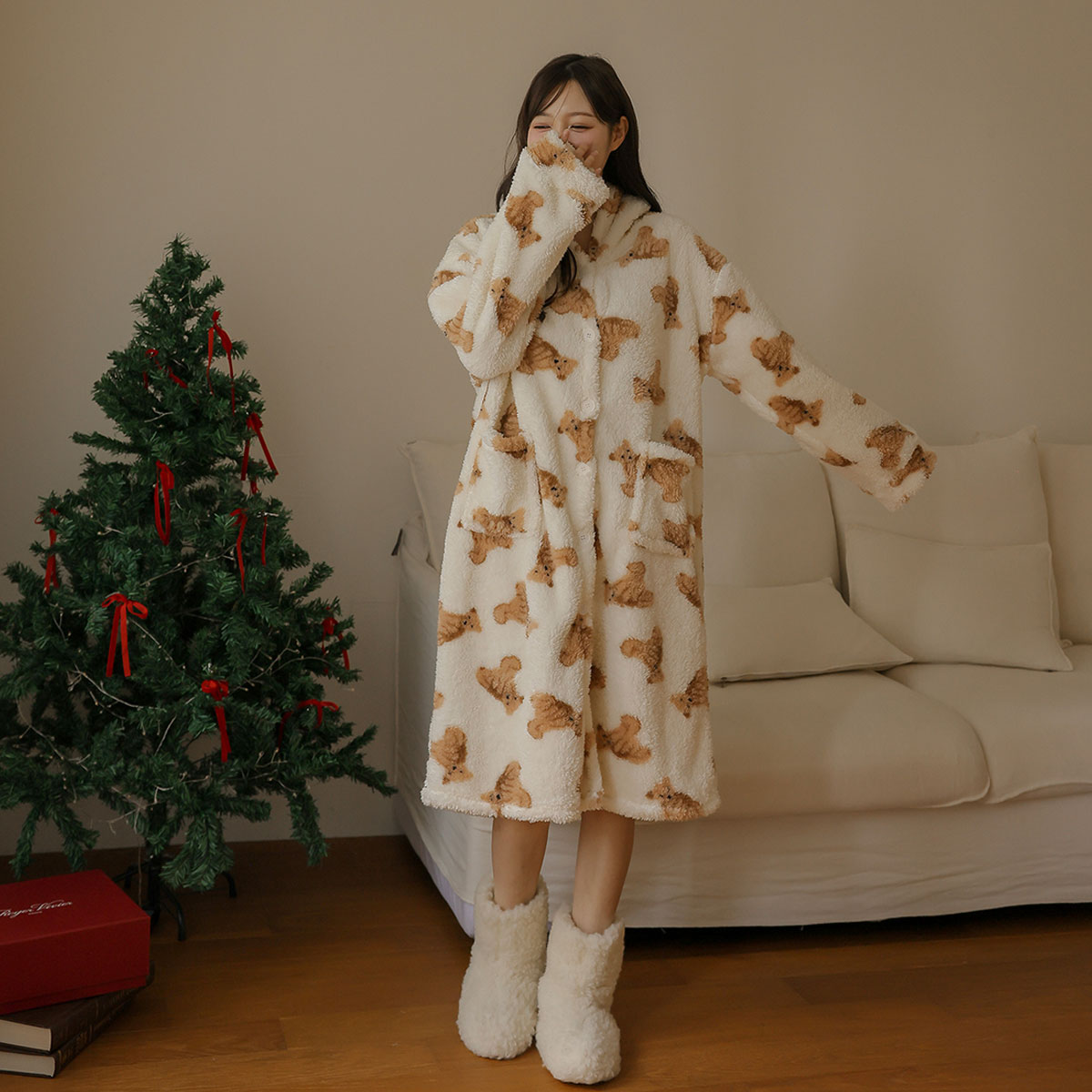 Button-up teddy bear sleep dress
