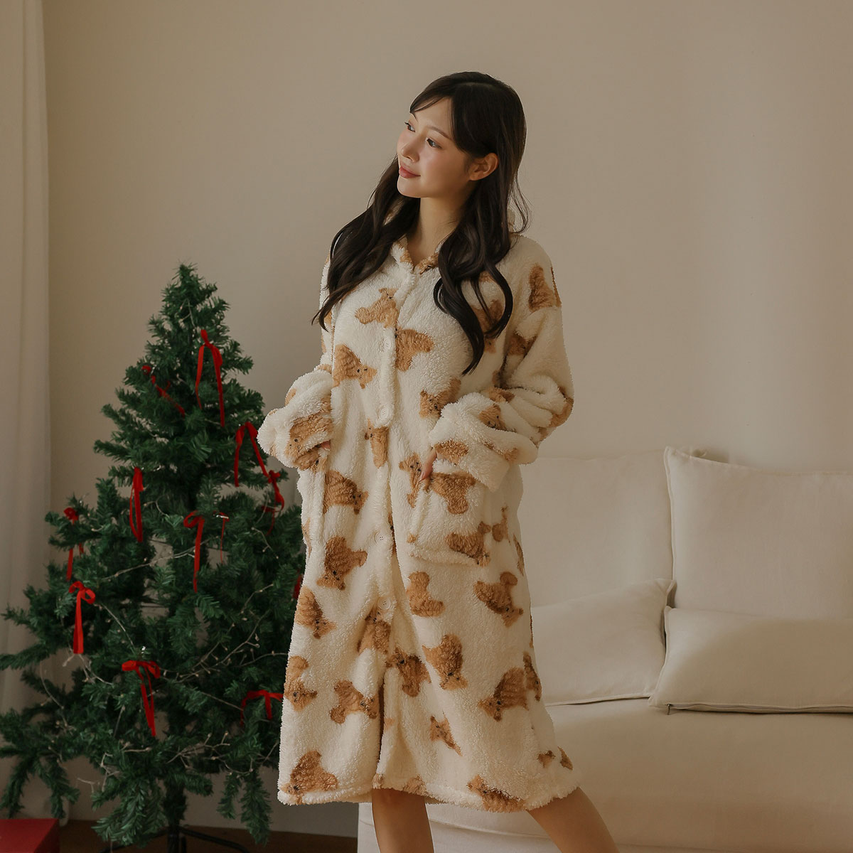 Button-up teddy bear sleep dress
