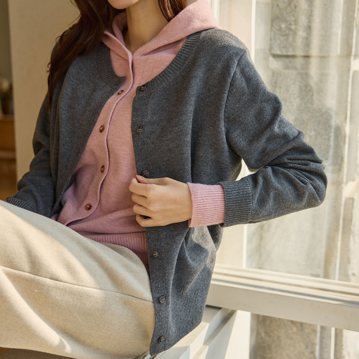 Color-block Hooded Layered Knit