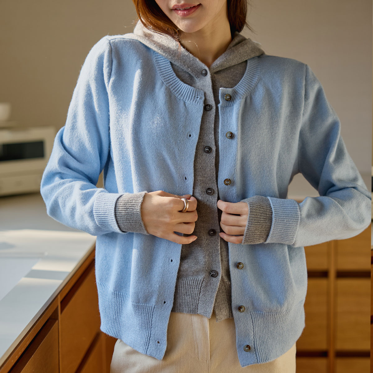 Color-block Hooded Layered Knit