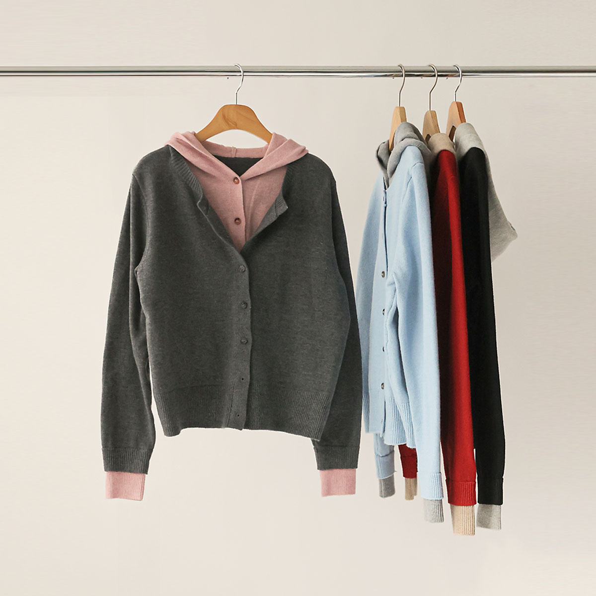 Color-block Hooded Layered Knit