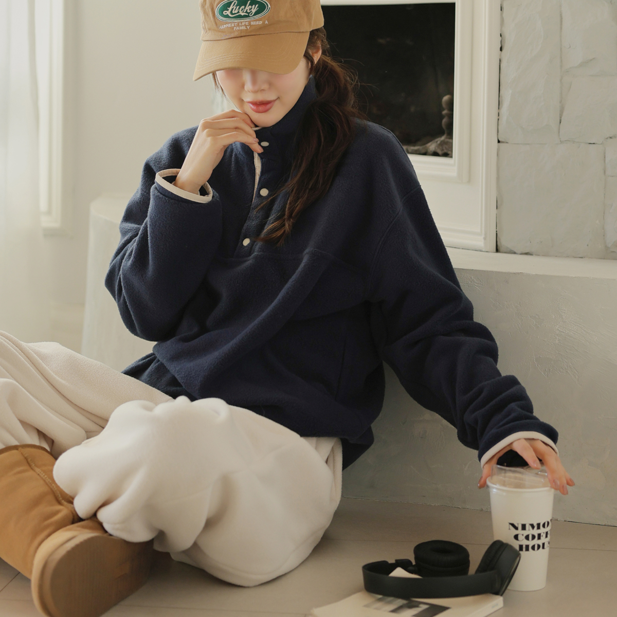 <b>[Opening Special]</b> <b>[Made]</b> Fluffy Fleece Collar Color Block Semi-Open Man-to-Man