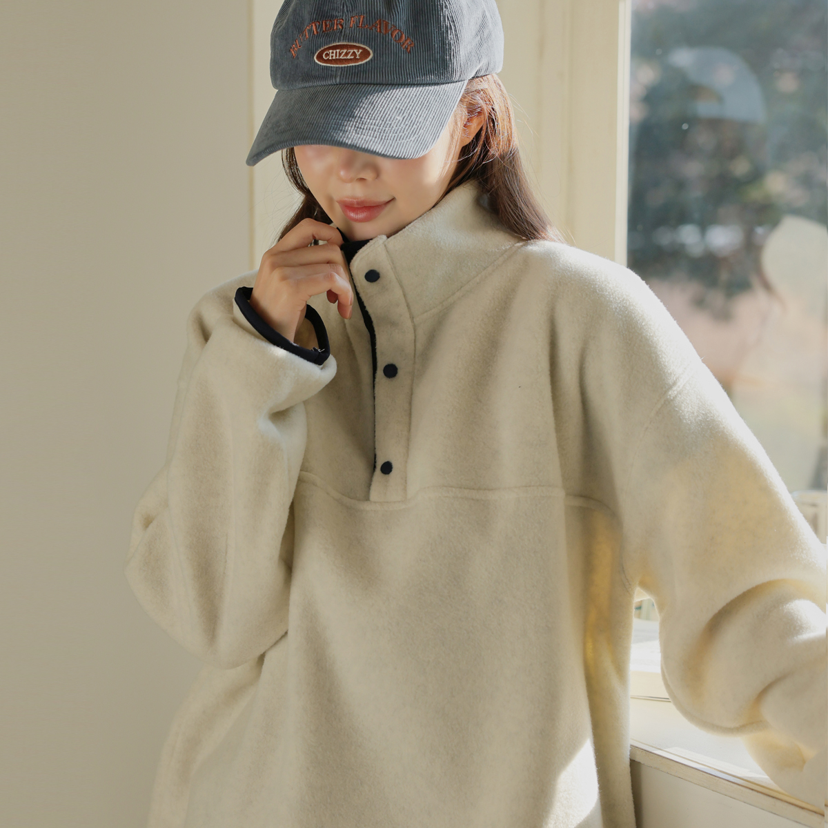 <b>[Opening Special]</b> <b>[Made]</b> Fluffy Fleece Collar Color Block Semi-Open Man-to-Man