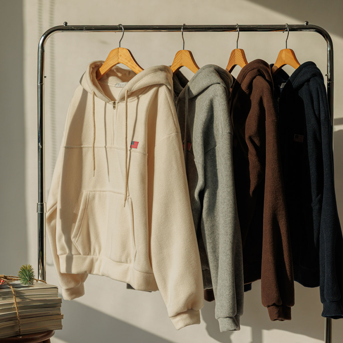 Warm Half Zip-Up Fleece Hoodie