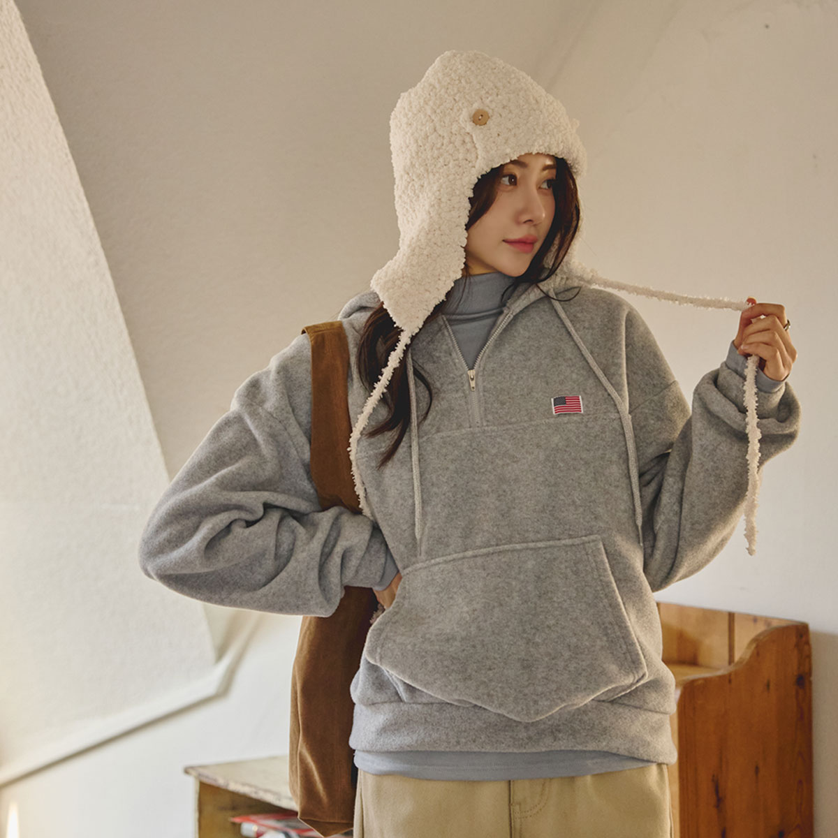 Warm Half Zip-Up Fleece Hoodie
