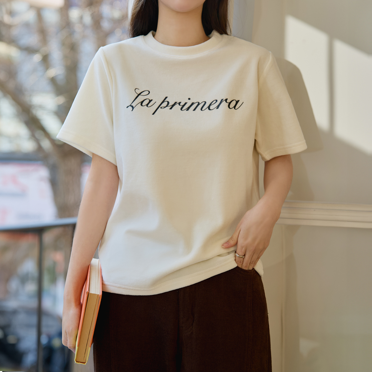 Lettering Velour Short Sleeve T-shirt