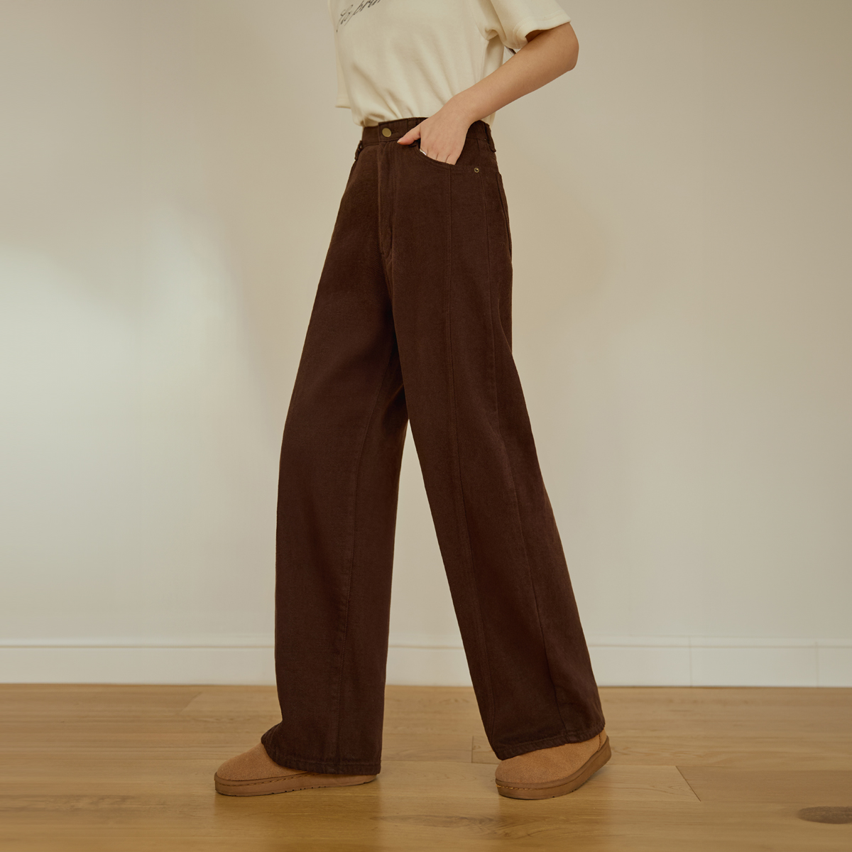 Soft cut-point sheepskin wide pants