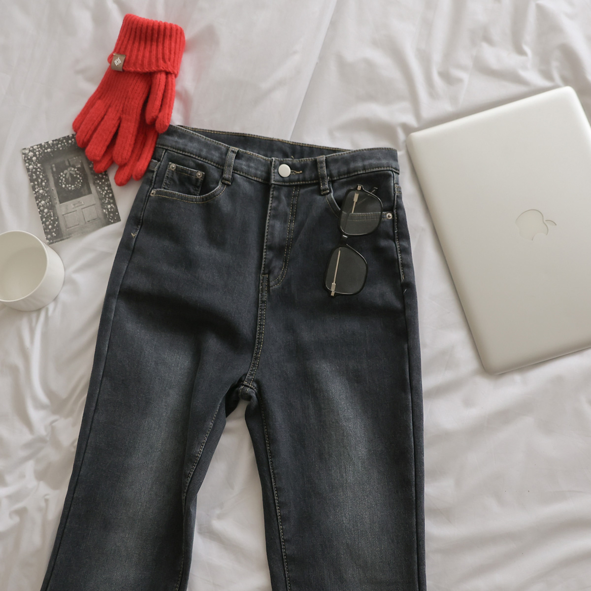 3TYPESoft fleece twill bootcut denim pants