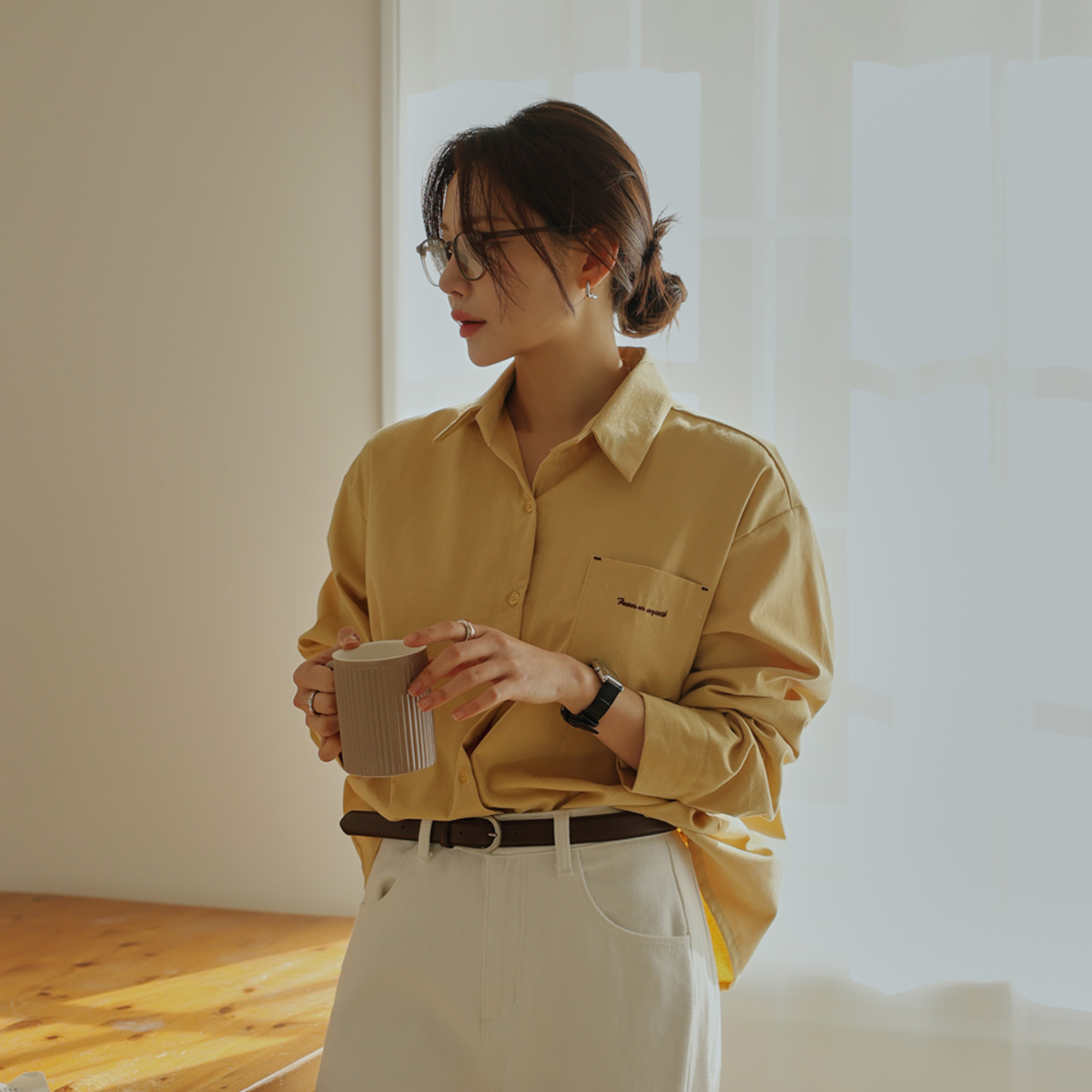 Font embroidered fleece shirt