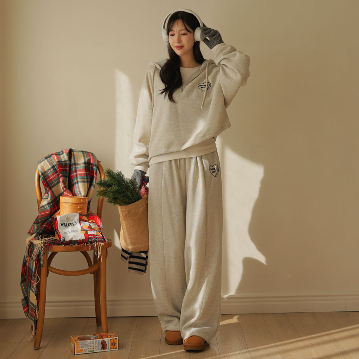 heart hooded jogger fleece top and bottom set