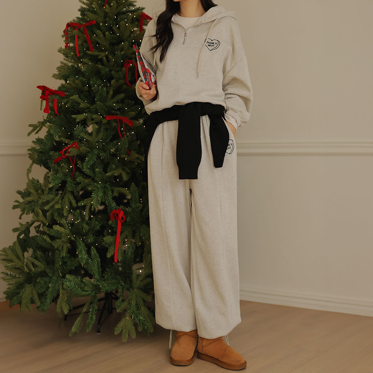 heart hooded jogger fleece top and bottom set