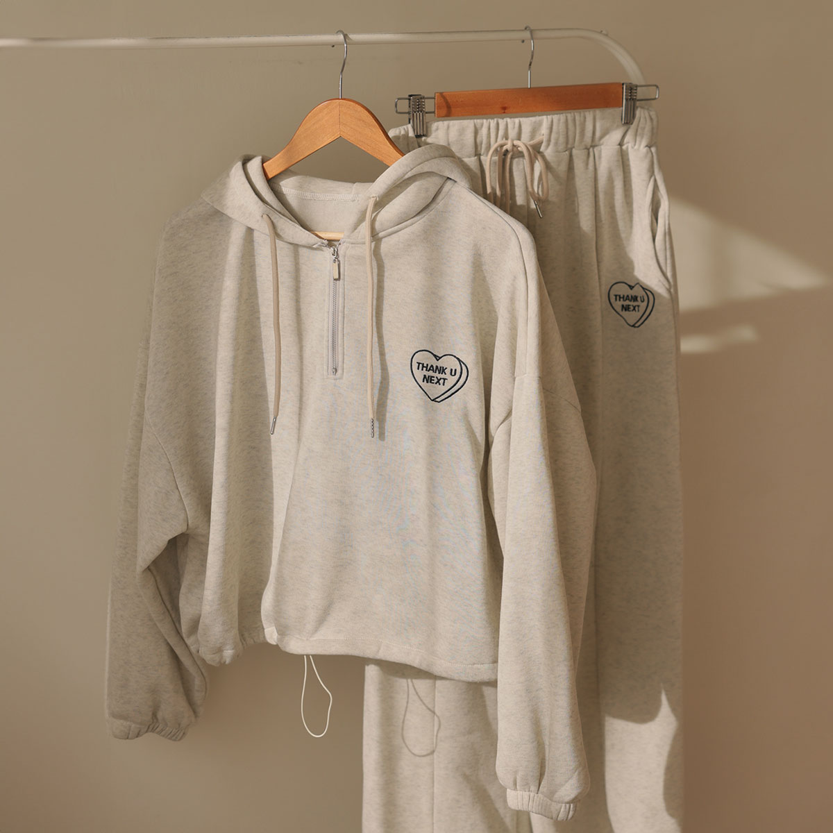 heart hooded jogger fleece top and bottom set