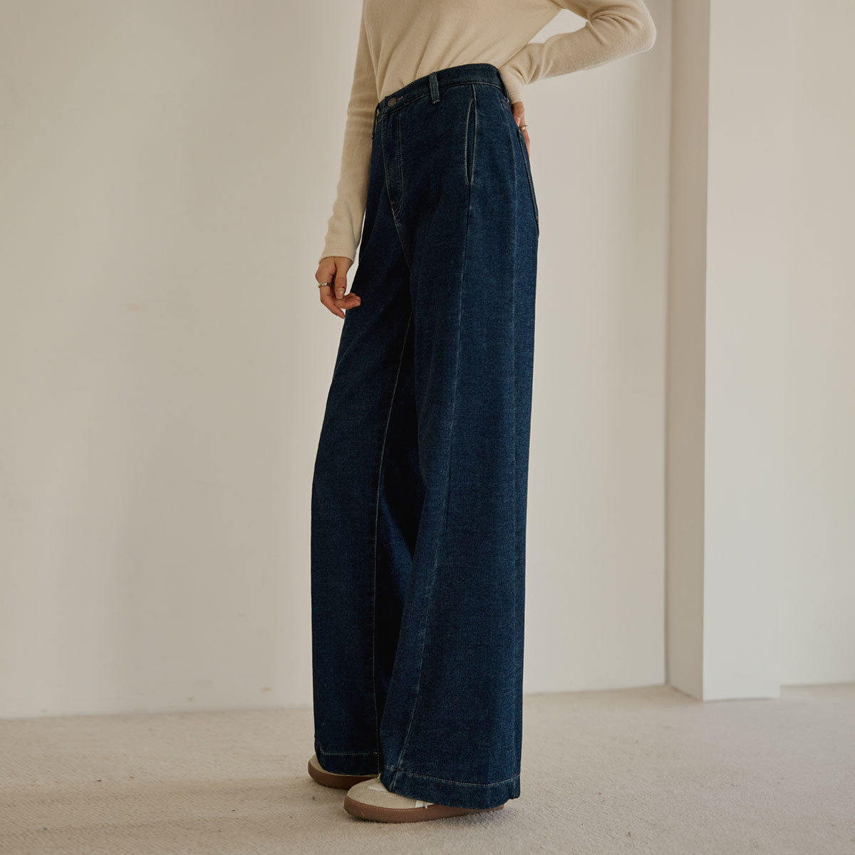 Velvet Touch Soft Fleece Wide Denim Pants