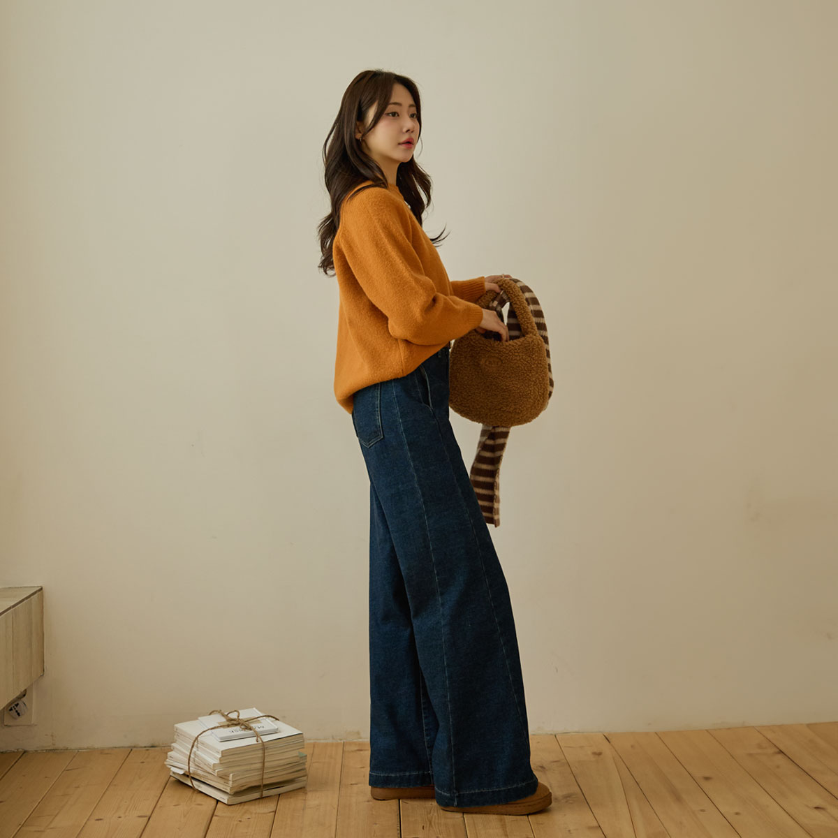 Velvet Touch Soft Fleece Wide Denim Pants