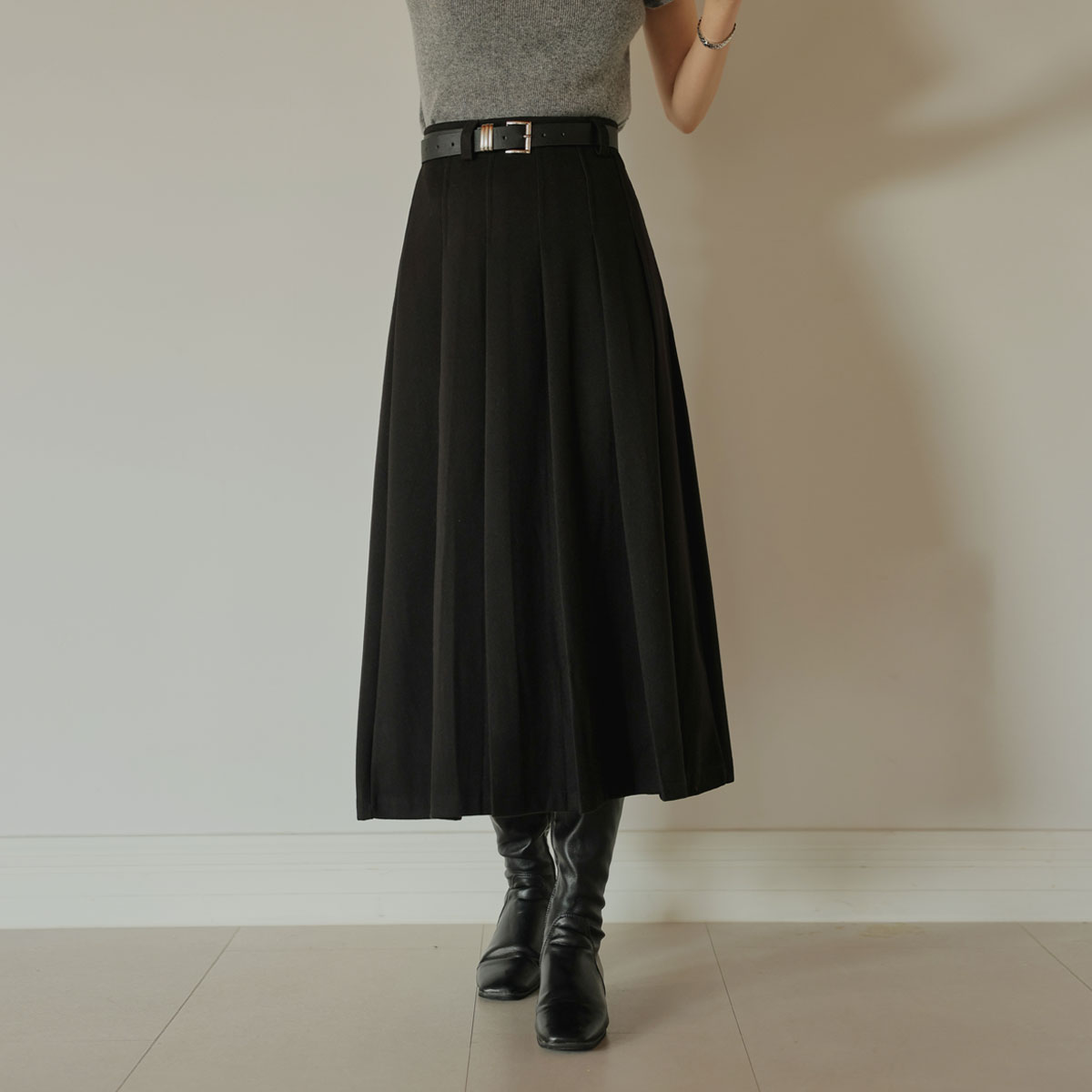Belt set napping Pleated skirt(3size)