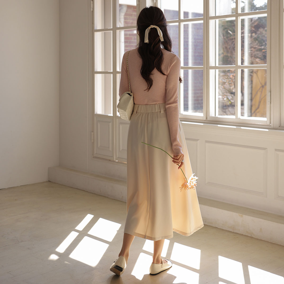 <b>[Limited Quantity SALE]</b> 2-Type Shirring Flare Banding Skirt