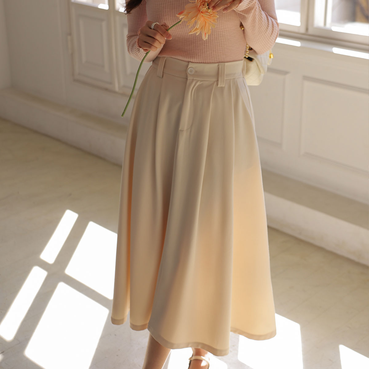 <b>[Limited Quantity SALE]</b> 2-Type Shirring Flare Banding Skirt
