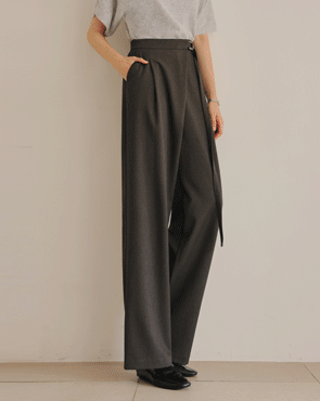 Buckle belt wrap wide slacks pants