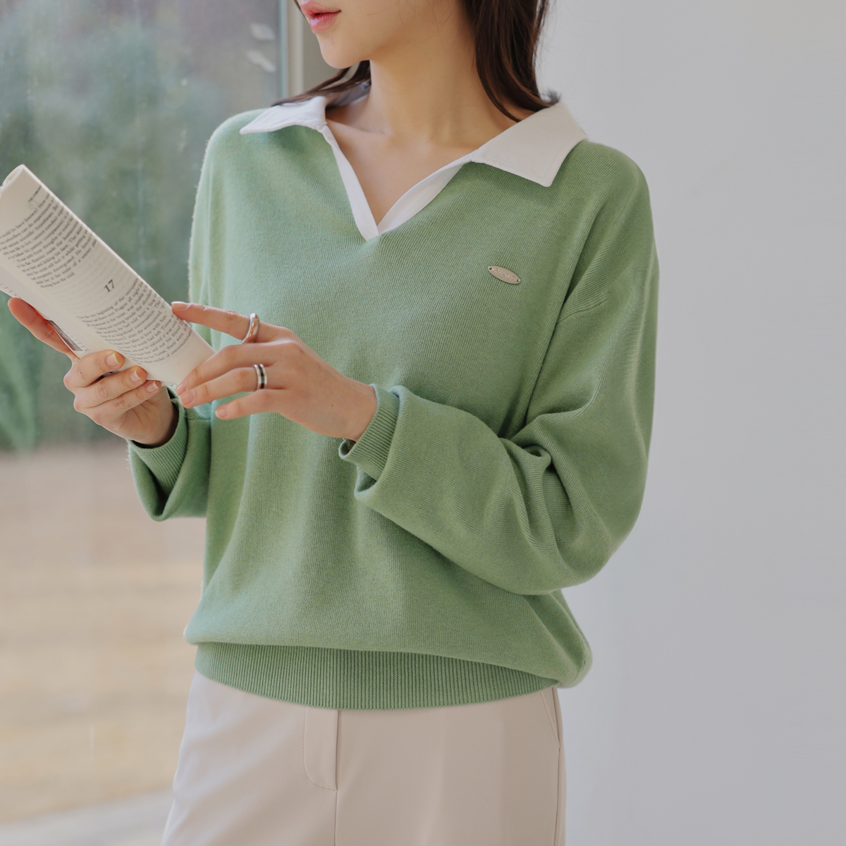 Hoppunmuji Shirt Collar Knit