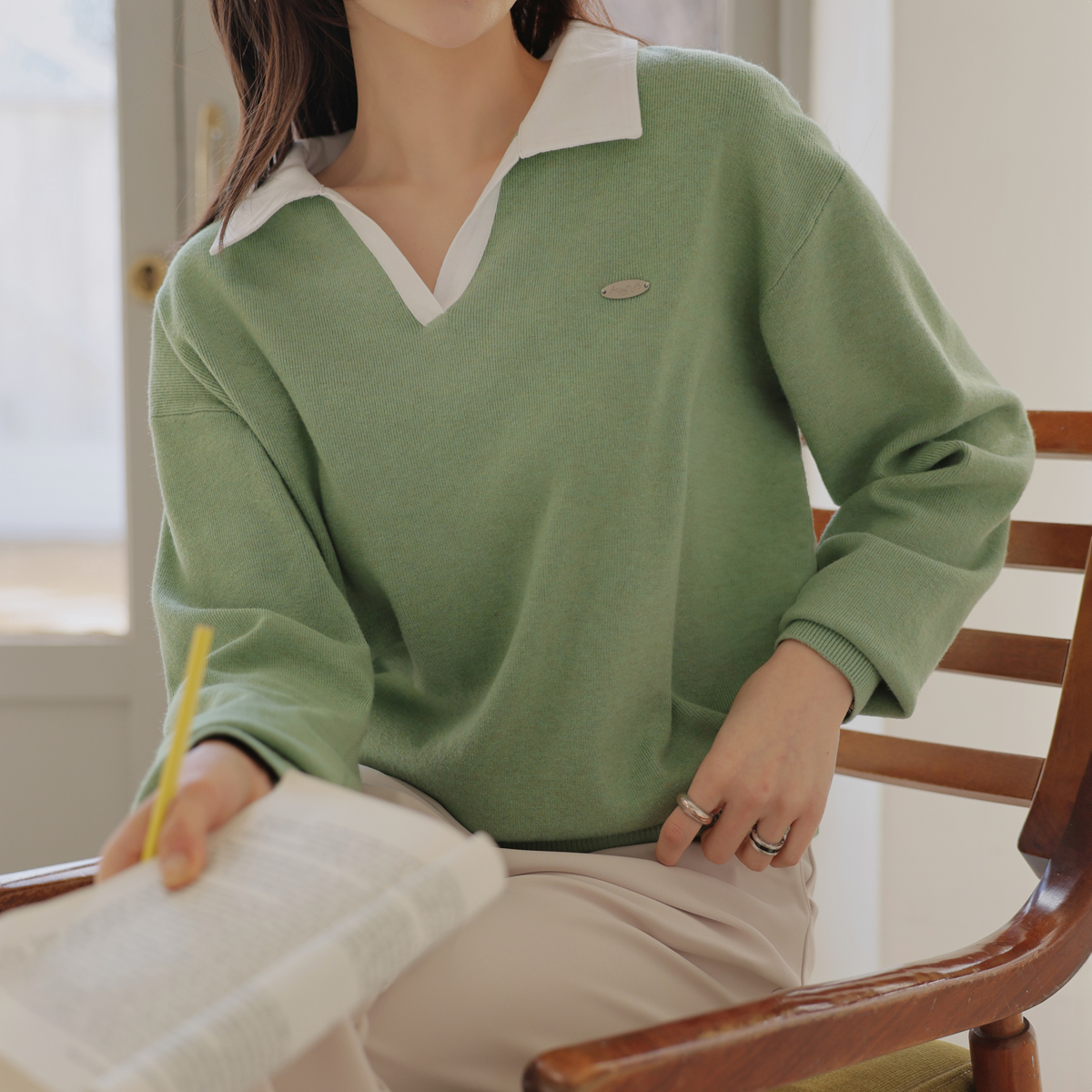 Hoppunmuji Shirt Collar Knit