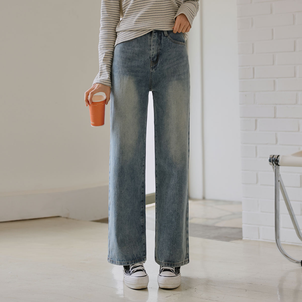 3TYPE Vintage Washed Wide Denim Pants