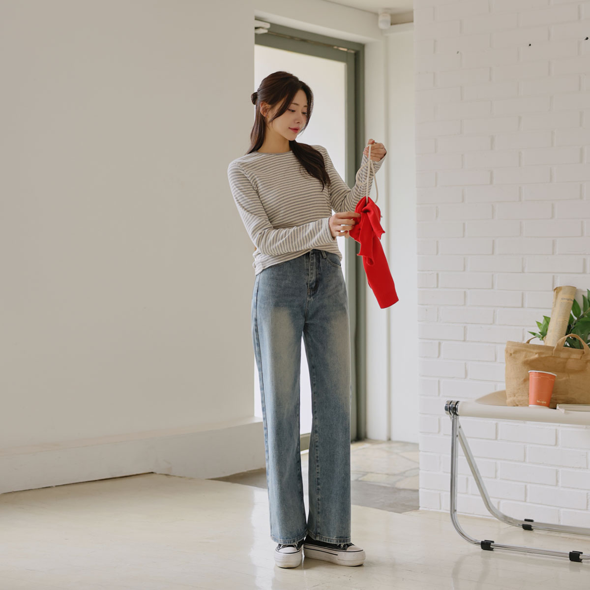 3TYPE Vintage Washed Wide Denim Pants