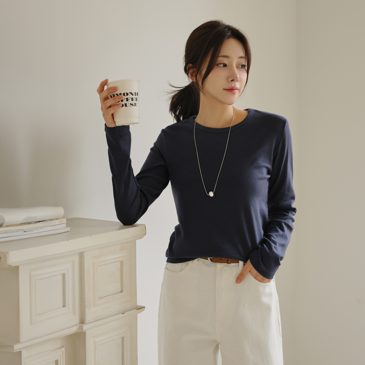 2TYPESpan Long-sleeved T-shirt that stays the same after washing