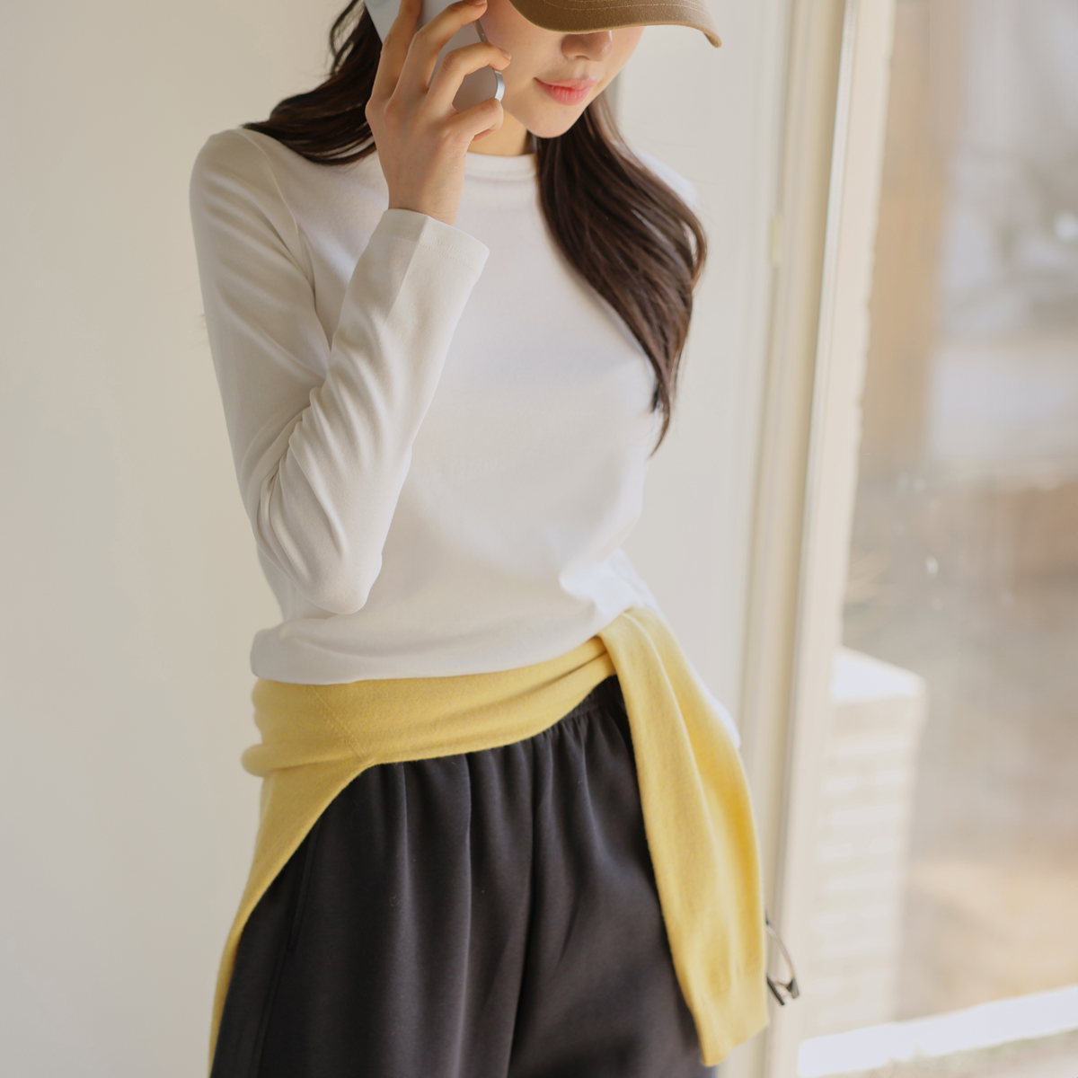 2TYPESpan Long-sleeved T-shirt that stays the same after washing