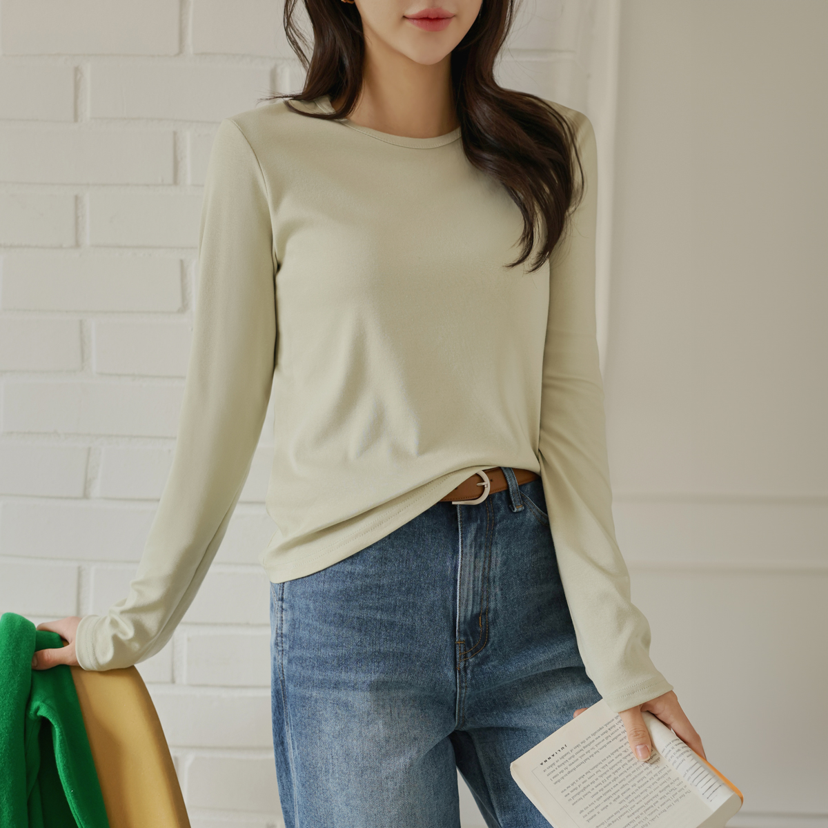 2TYPESpan Long-sleeved T-shirt that stays the same after washing