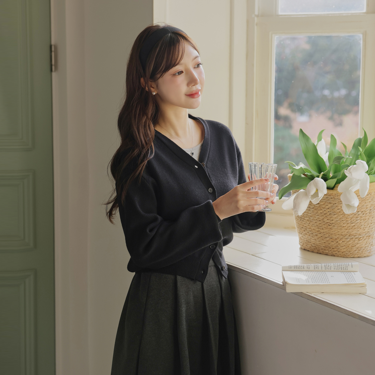  Viscose wool V-neck cardigan