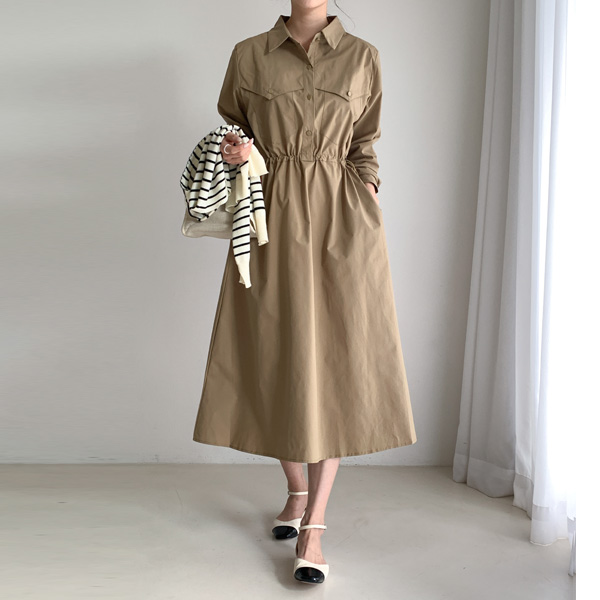 <b>[Limited Quantity SALE]</b> Line-adjustable pocket shirt dress