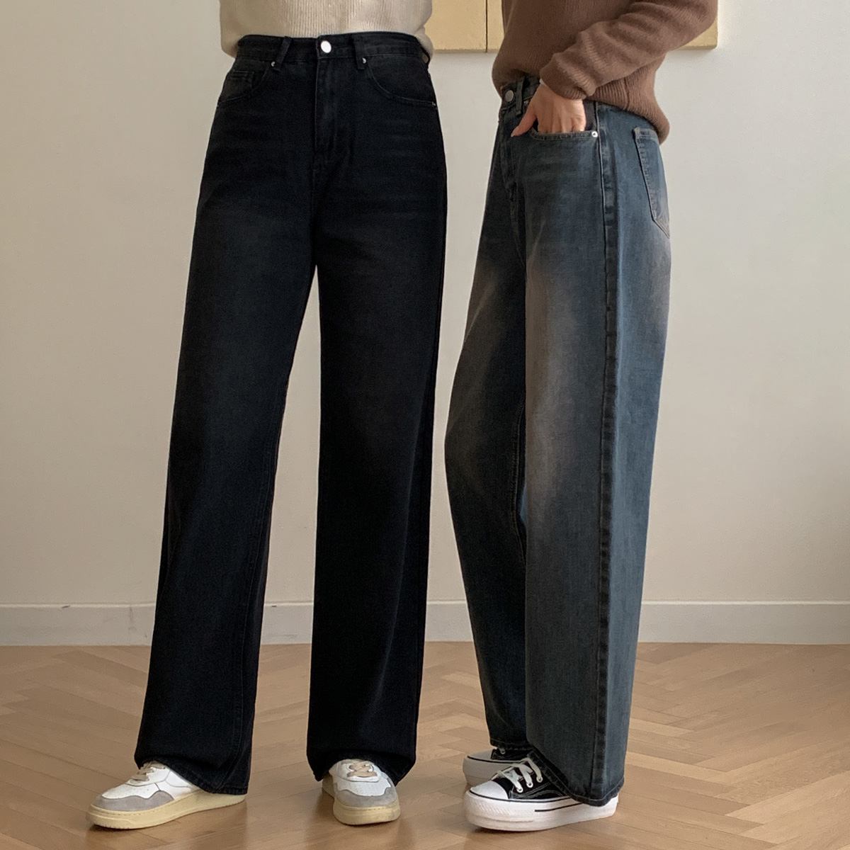 <b>[Limited Quantity SALE]</b> 3-Type Washing Flaccid Cover Wide Denim Pants