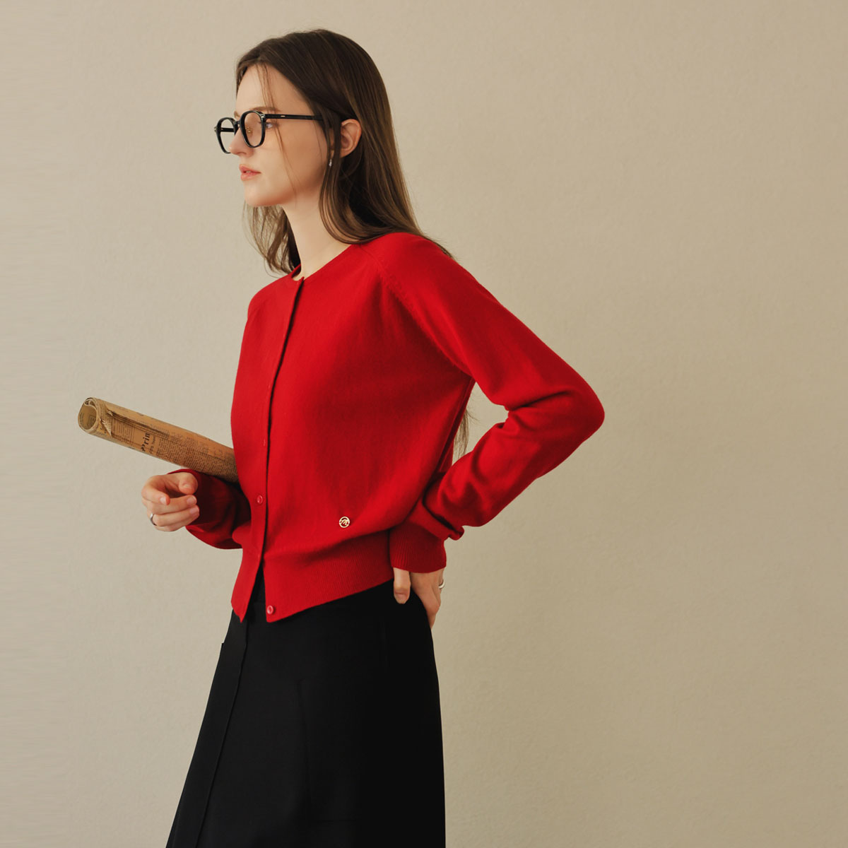 <b>[Wool 100%/2 sizes]</b> <b>[Made]</b> Warm Wool Round Knit Cardigan