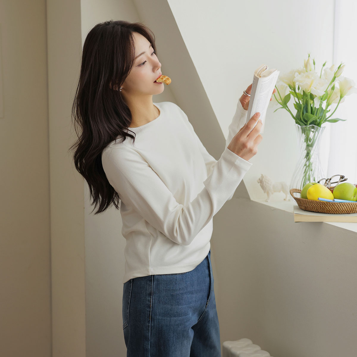 <b>[Special 2-Piece Special Price]</b> 2-Type Modal Long-Sleeve T-Shirt that Remains Clean After Washing