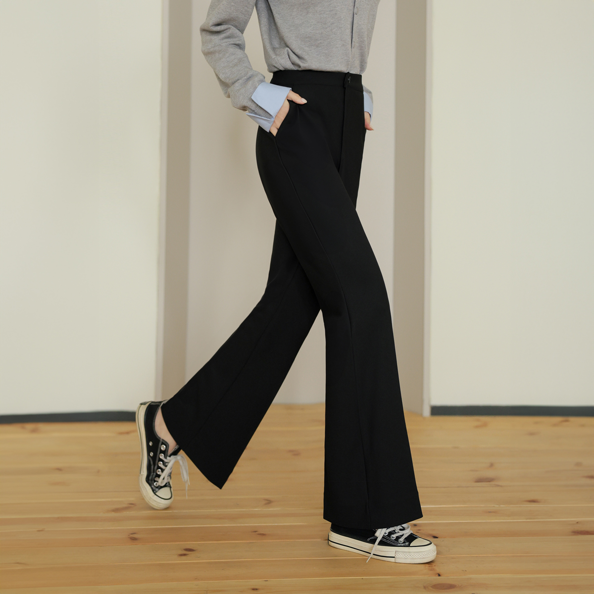 <b>[Made]</b> Mochi chewy banding semi-bootcut slacks