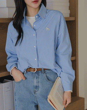 Mary Embroidery Striped Shirt