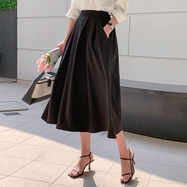 <b>[Limited Quantity SALE]</b> <b>[Made]</b> Chalang Pin Tuck Back Banding Flare Skirt