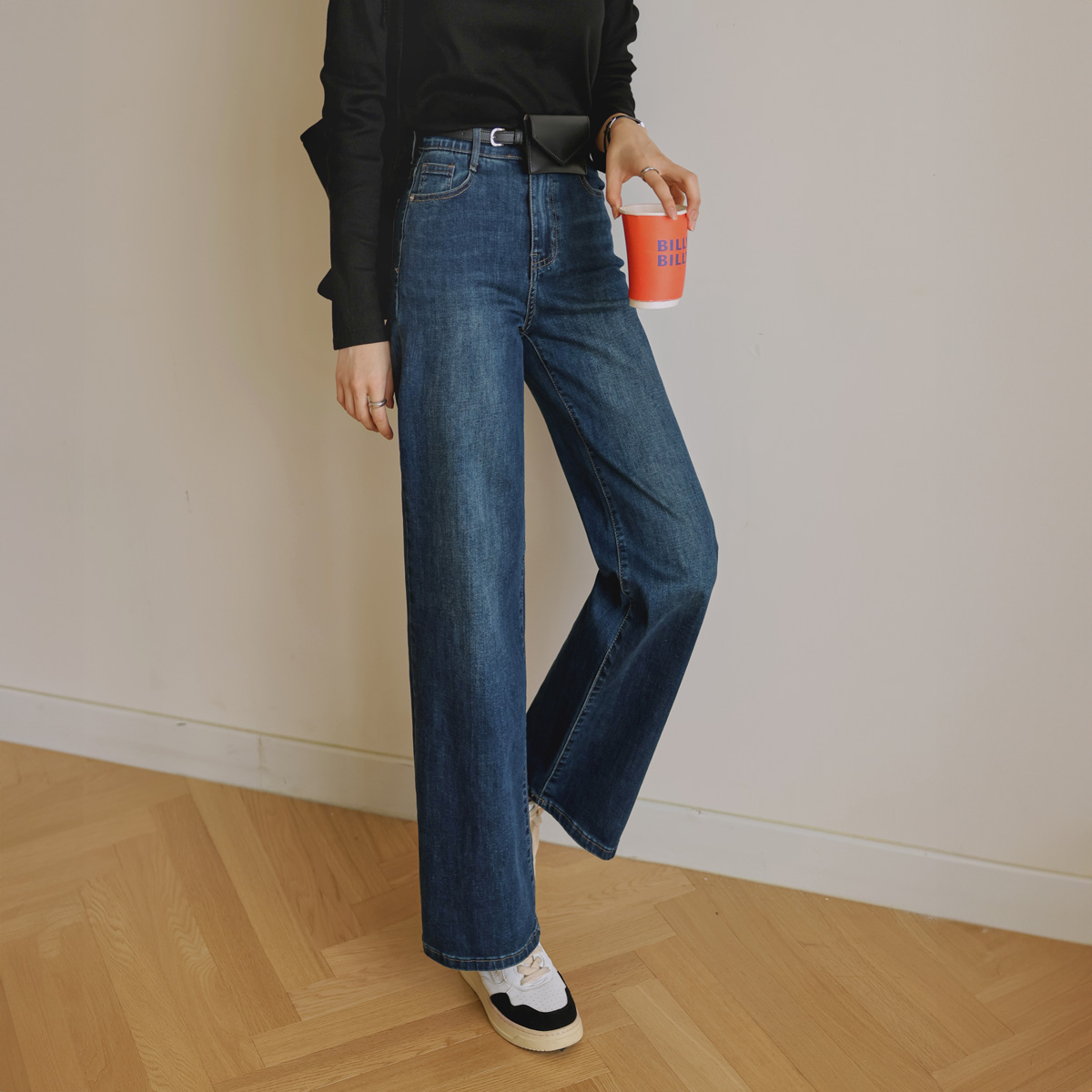 <b>[Hidden Waist Banding]</b> 2-Type Jelly Tension Wide Straight Fit Denim